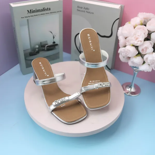 Khám phá Dép Cao Gót Nữ TGG 278 Màu Bạc Quai Chữ Miu Size 35