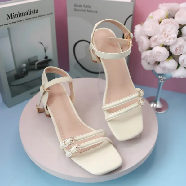 Khám phá Dép Cao Gót Nữ TGG 666-35 Màu Kem Da Mềm Quai Đính Đá Size 35
