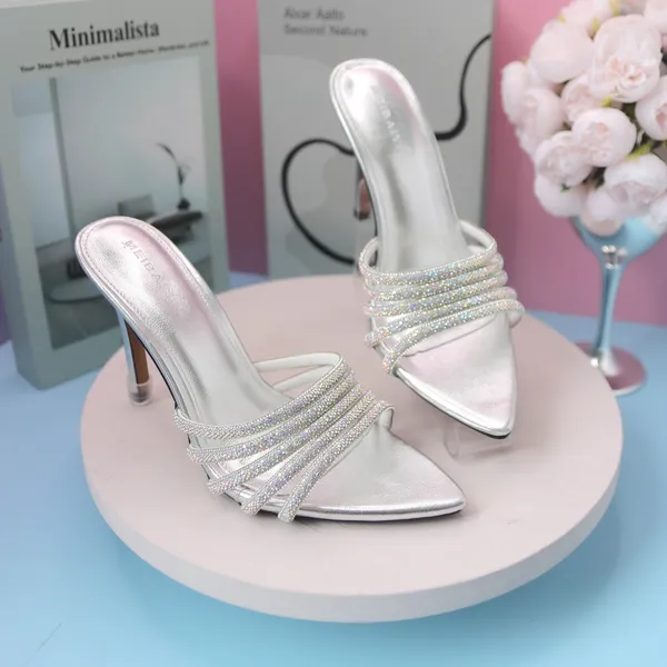 Khám phá Dép Cao Gót Nữ TGG HM-01 Màu Bạc Quai Đính Đá Size 35