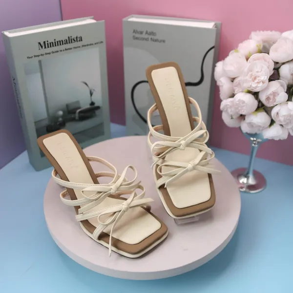 Khám phá Dép Cao Gót Nữ TGG QL211-1 Màu Trắng Quai Đính Nơ Size 35