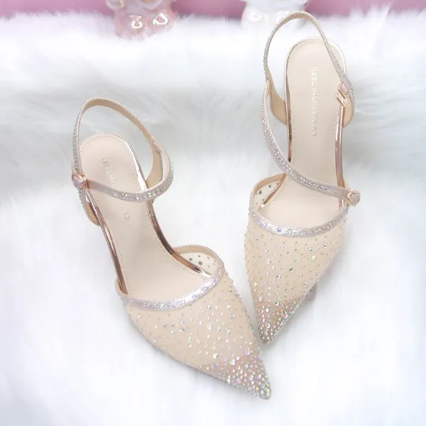 Khám phá Giày Cao Gót Nữ TGG 300-52 Màu Kem Vải Lưới Đính Đá Size 35