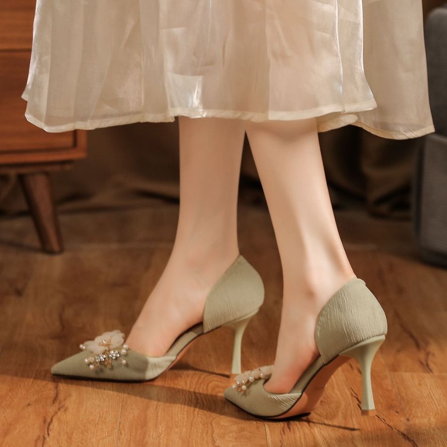 Giày Cao Gót Nữ TGG D1208 Màu Xanh Bơ Vải Mềm Size 39