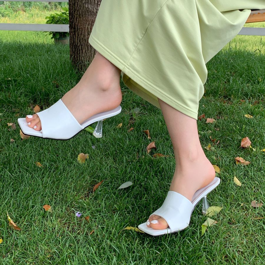 Dép Cao Gót Nữ TGG ST6-619 Màu Trắng Da Bóng Size 39
