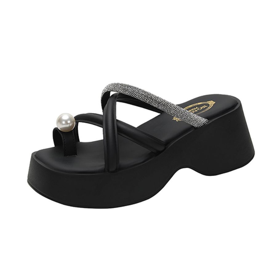 Dép Xỏ Ngón Nữ TGG Y2238 Màu Đen Da Trơn Size 38