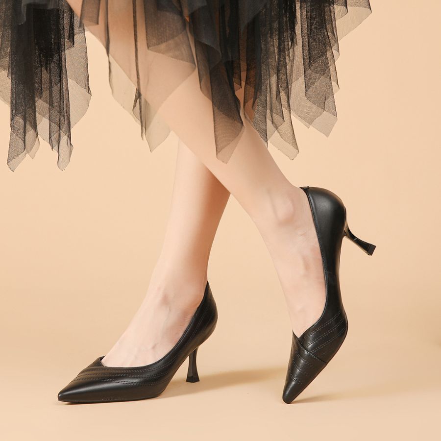 Giày Cao Gót Nữ TGG D1708 Màu Đen Da Mềm Size 35