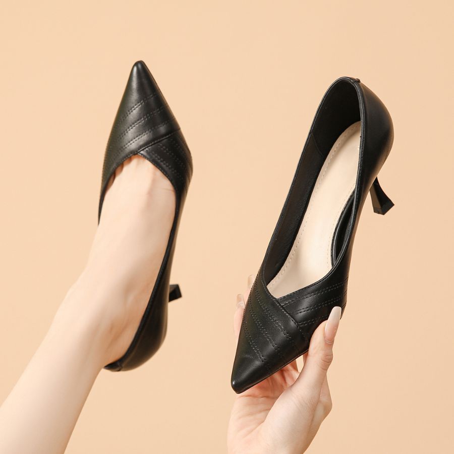 Giày Cao Gót Nữ TGG D1708 Màu Đen Da Mềm Size 35