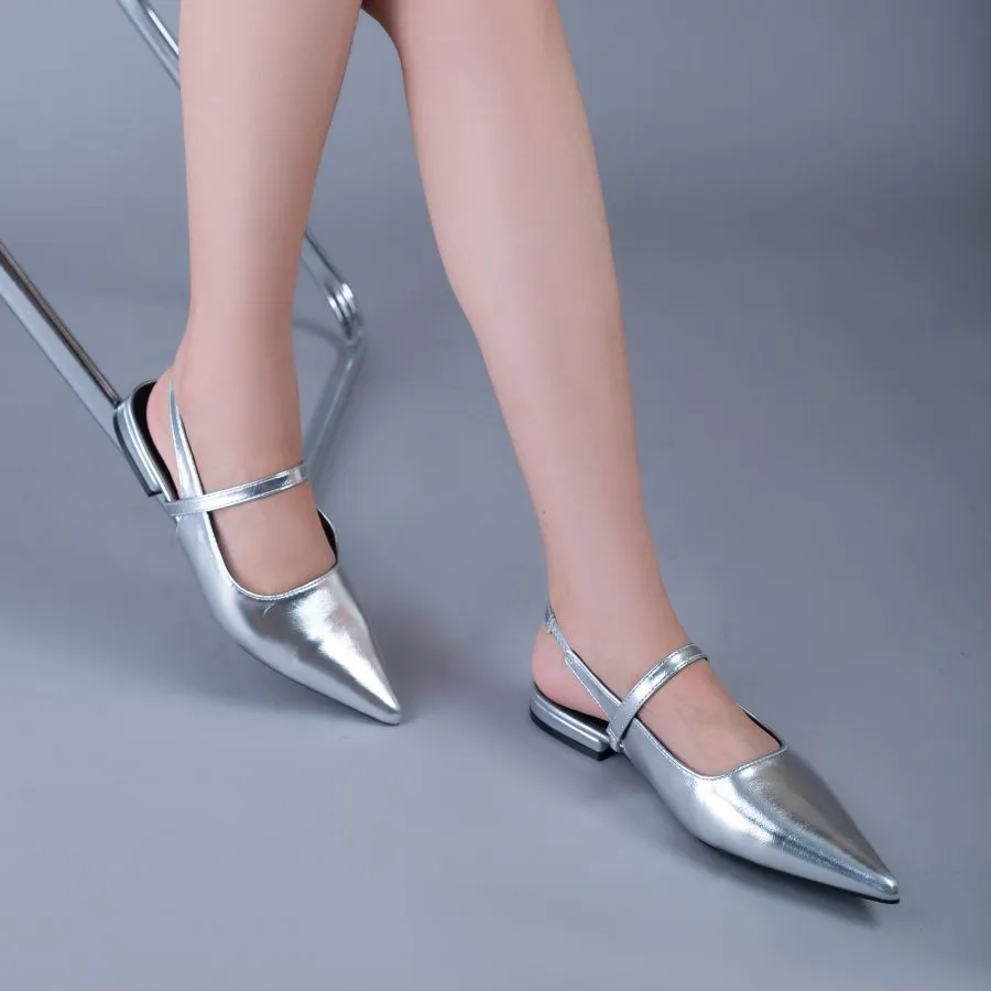 Giày Slingback Nữ TGG 8182-2 Màu Bạc Da Trơn Size 39