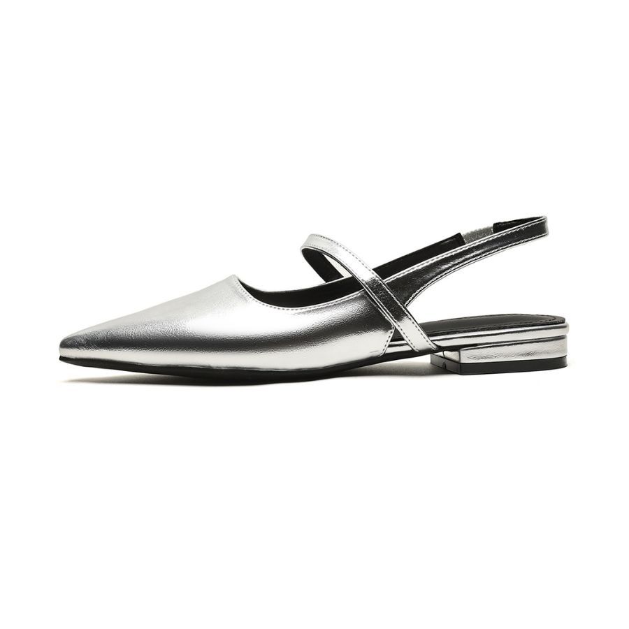 Giày Slingback Nữ TGG 8182-2 Màu Bạc Da Trơn Size 41