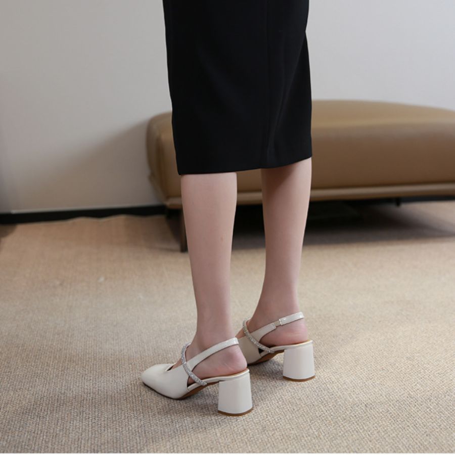 Giày Slingback Nữ TGG 9907-2 Màu Trắng Da Trơn Size 38
