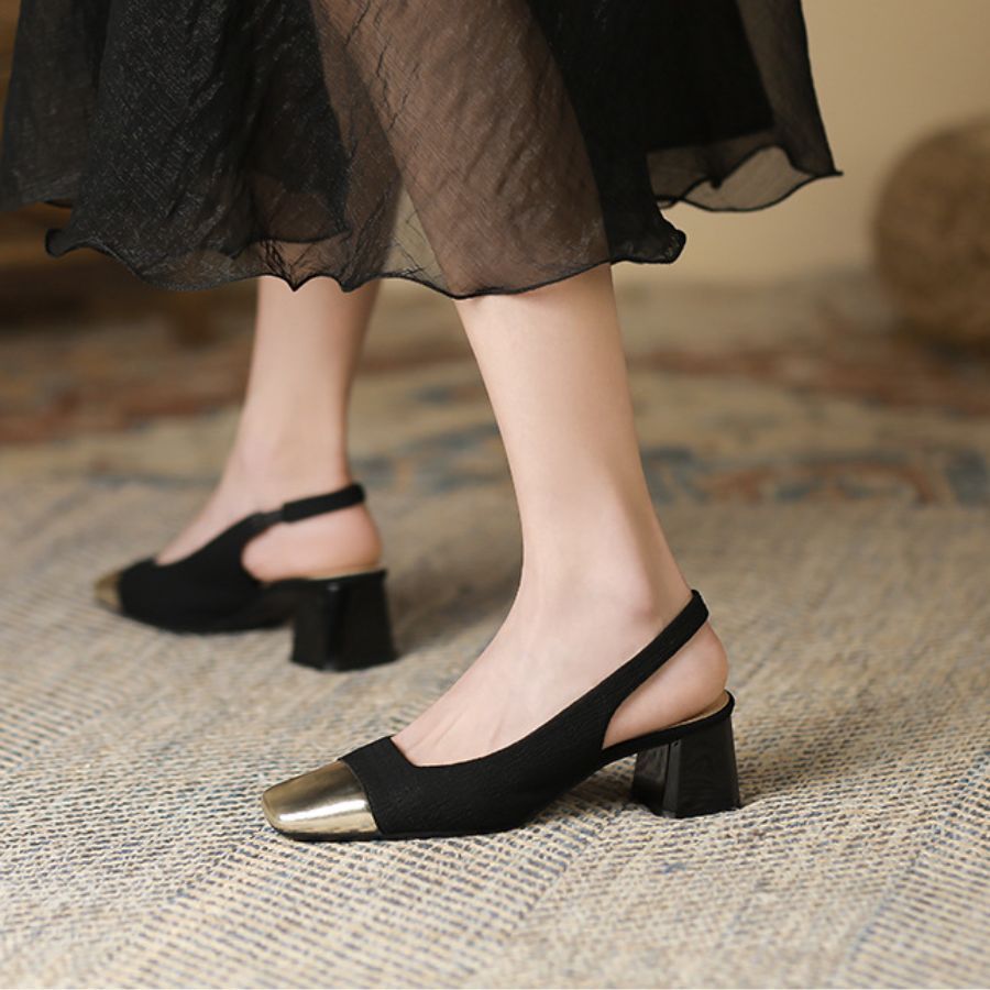 Giày Slingback Nữ TGG SX5299-3 Màu Đen Da Sần Size 38