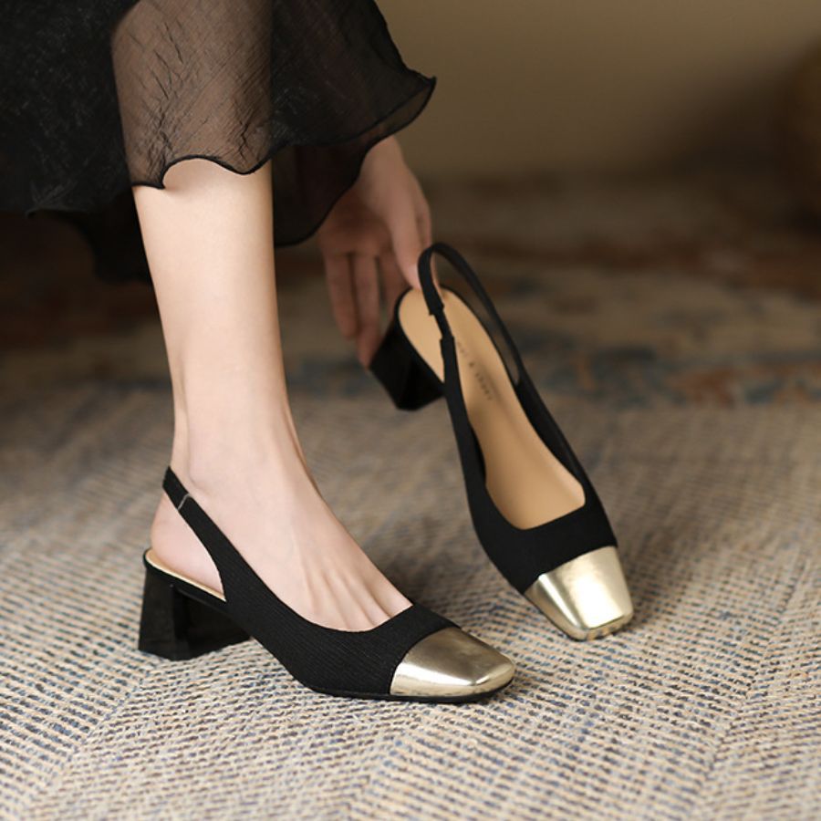 Giày Slingback Nữ TGG SX5299-3 Màu Đen Da Sần Size 38