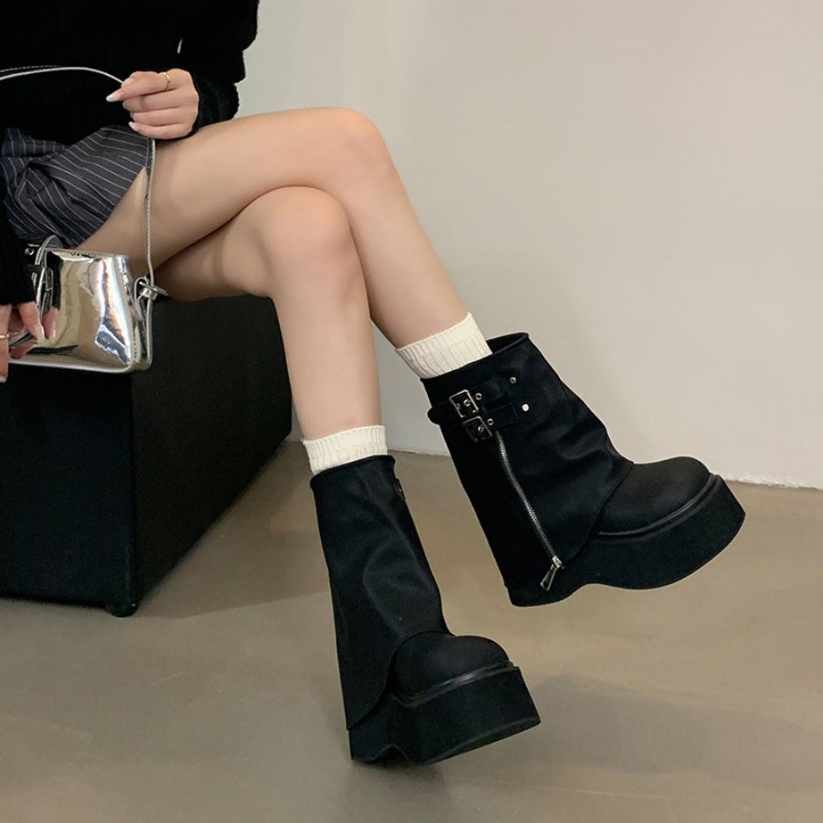 Giày Boots Nữ TGG UN7088-2 Màu Đen Da Sần Size 36