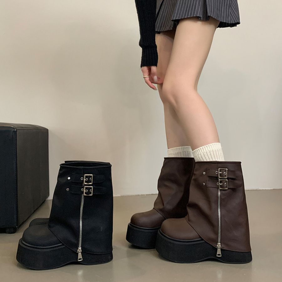 Giày Boots Nữ TGG UN7088-2 Màu Đen Da Sần Size 36