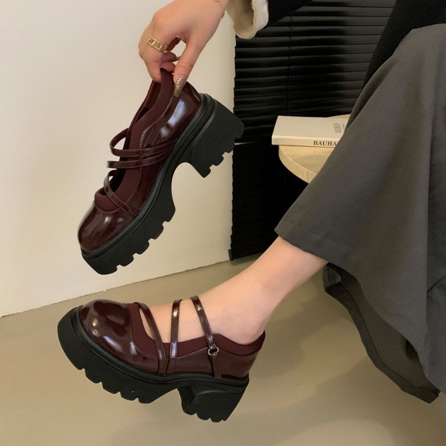Giày Lolita Nữ TGG L01-5 Màu Đỏ Da Bóng Size 37