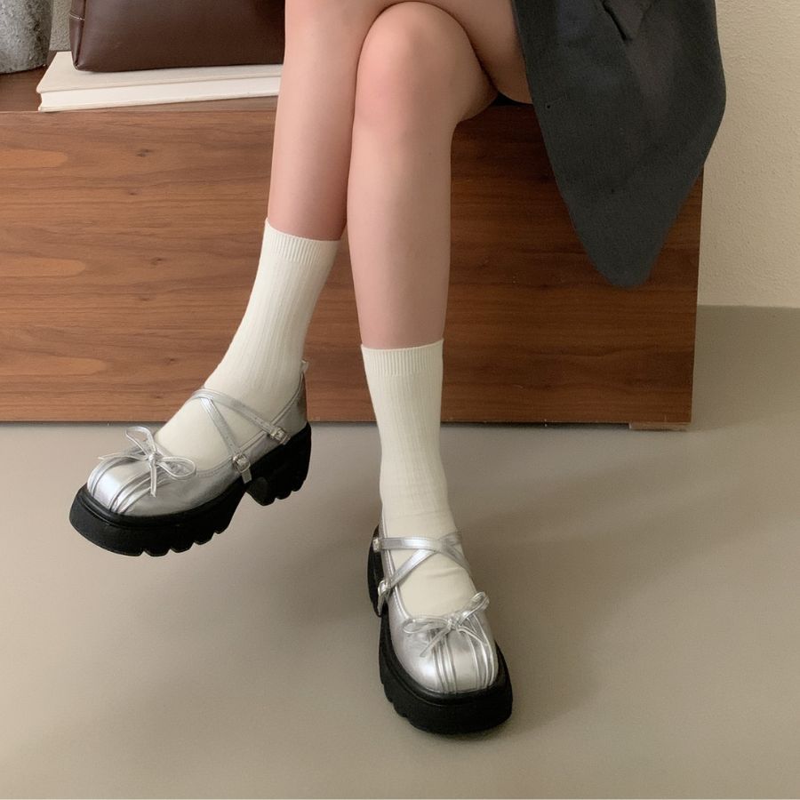 Giày Lolita Nữ TGG L01-2 Màu Bạc Da Mềm Size 37