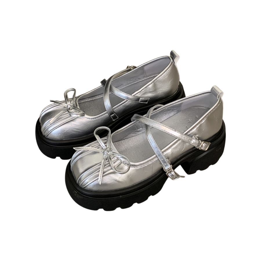 Giày Lolita Nữ TGG L01-2 Màu Bạc Da Mềm Size 38