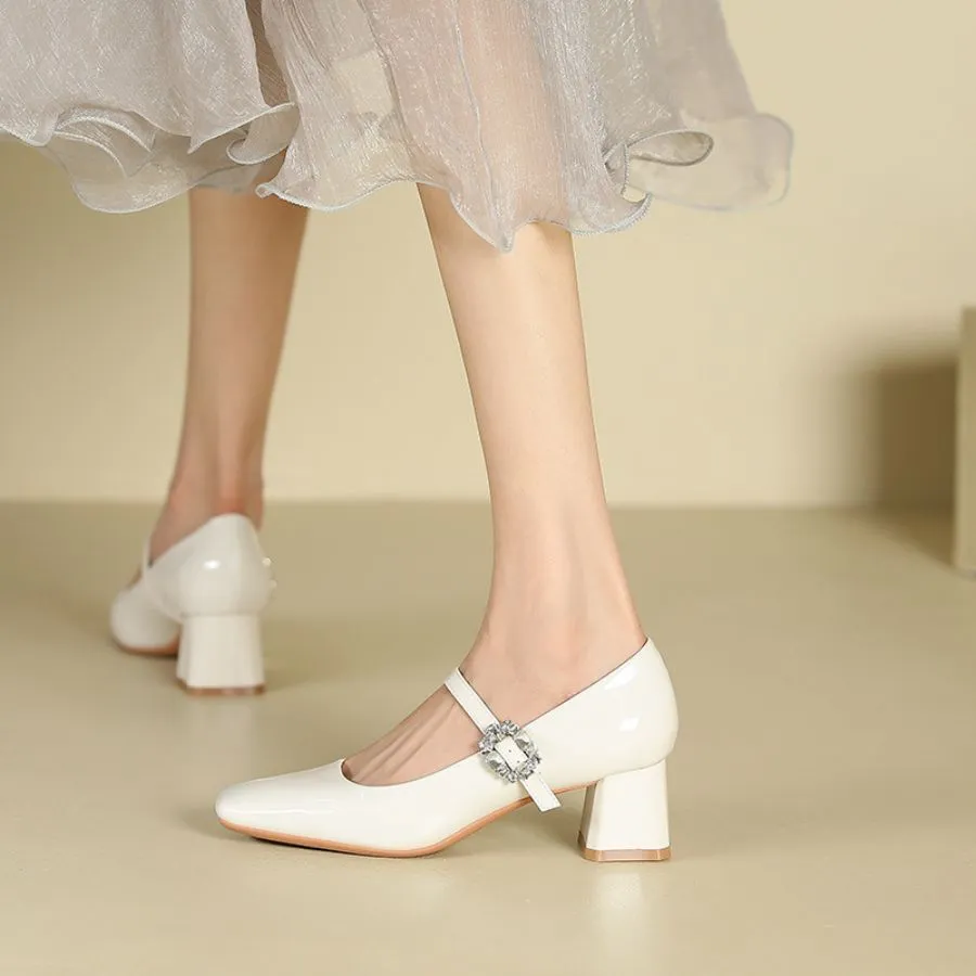 Giày Cao Gót Nữ TGG SX5299-A6 Màu Trắng Da Bóng Size 36