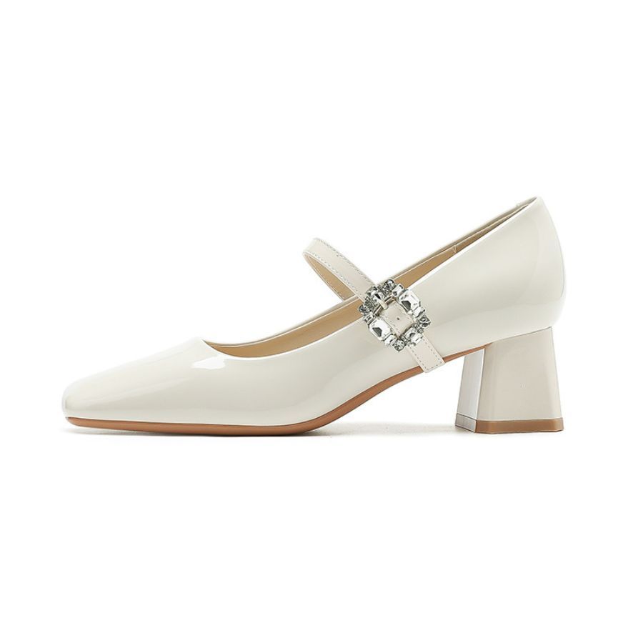 Giày Cao Gót Nữ TGG SX5299-A6 Màu Trắng Da Bóng Size 38