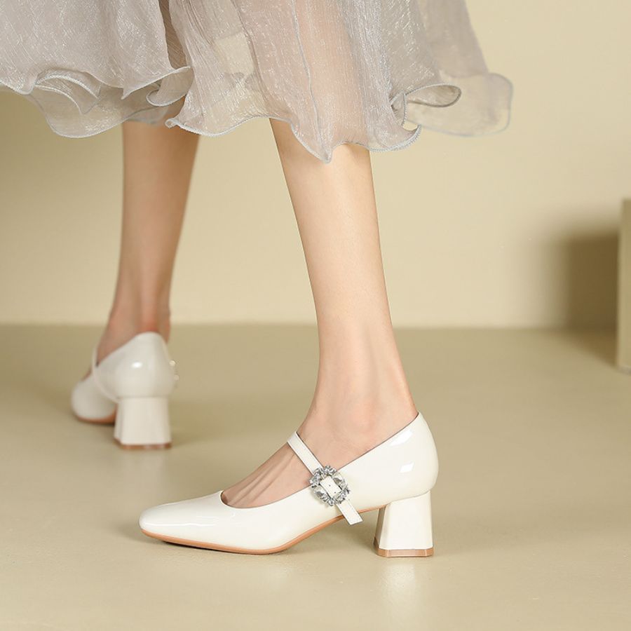 Giày Cao Gót Nữ TGG SX5299-A6 Màu Trắng Da Bóng Size 38