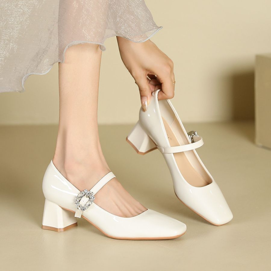 Giày Cao Gót Nữ TGG SX5299-A6 Màu Trắng Da Bóng Size 38