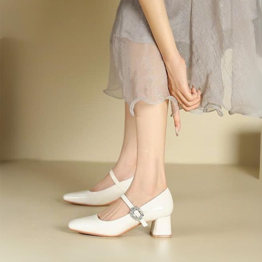 Giày Cao Gót Nữ TGG SX5299-A6 Màu Trắng Da Bóng Size 38