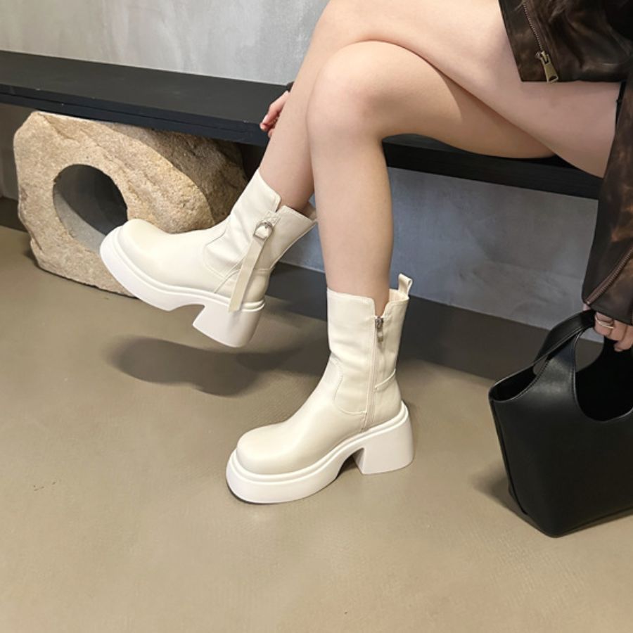 Giày Boots Nữ TGG A863-6 Màu Trắng Da Pu Size 37