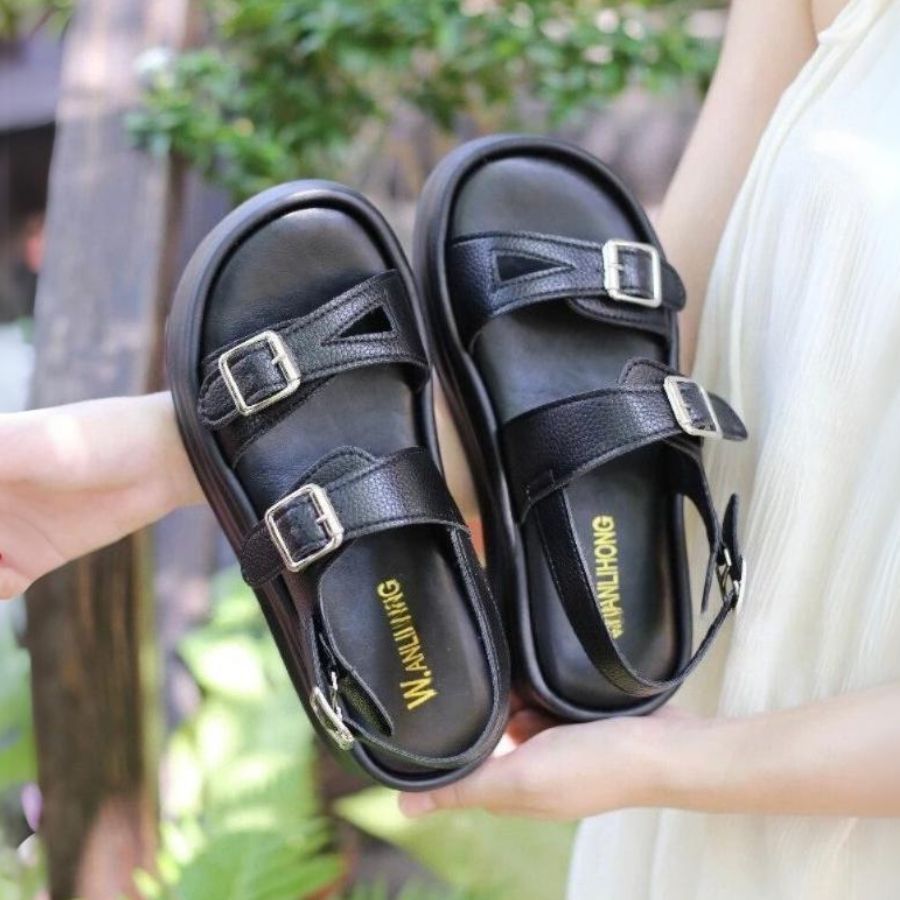 Dép Sandal Nữ TGG S696 Da Mềm Màu Đen Size 36