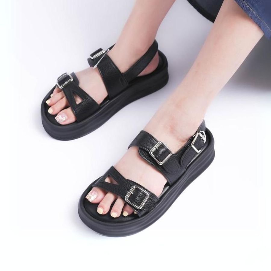 Dép Sandal Nữ TGG S696 Da Mềm Màu Đen Size 36