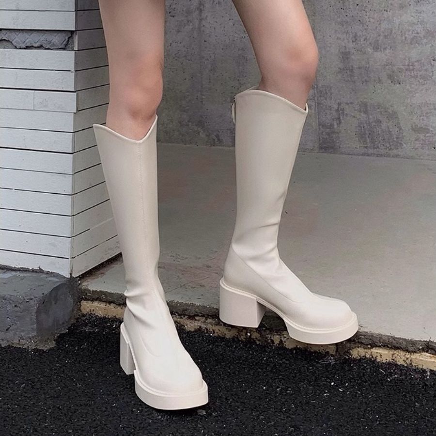 Giày Boots Cổ Vừa Nữ TGG SW1666 Màu Trắng Da Trơn Size 36