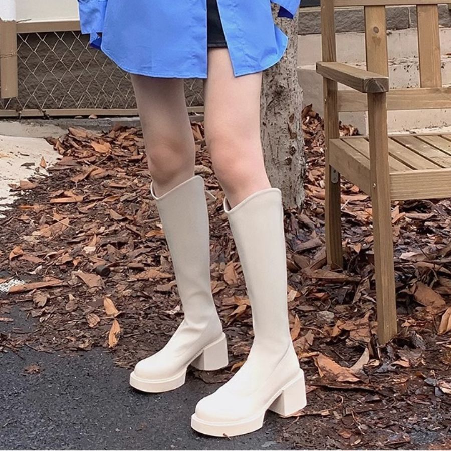 Giày Boots Cổ Vừa Nữ TGG SW1666 Màu Trắng Da Trơn Size 36