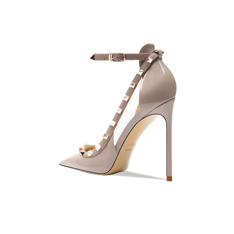 Giày Cao Gót Nữ TGG P015 Màu Xám Kem Da Trơn Size 36