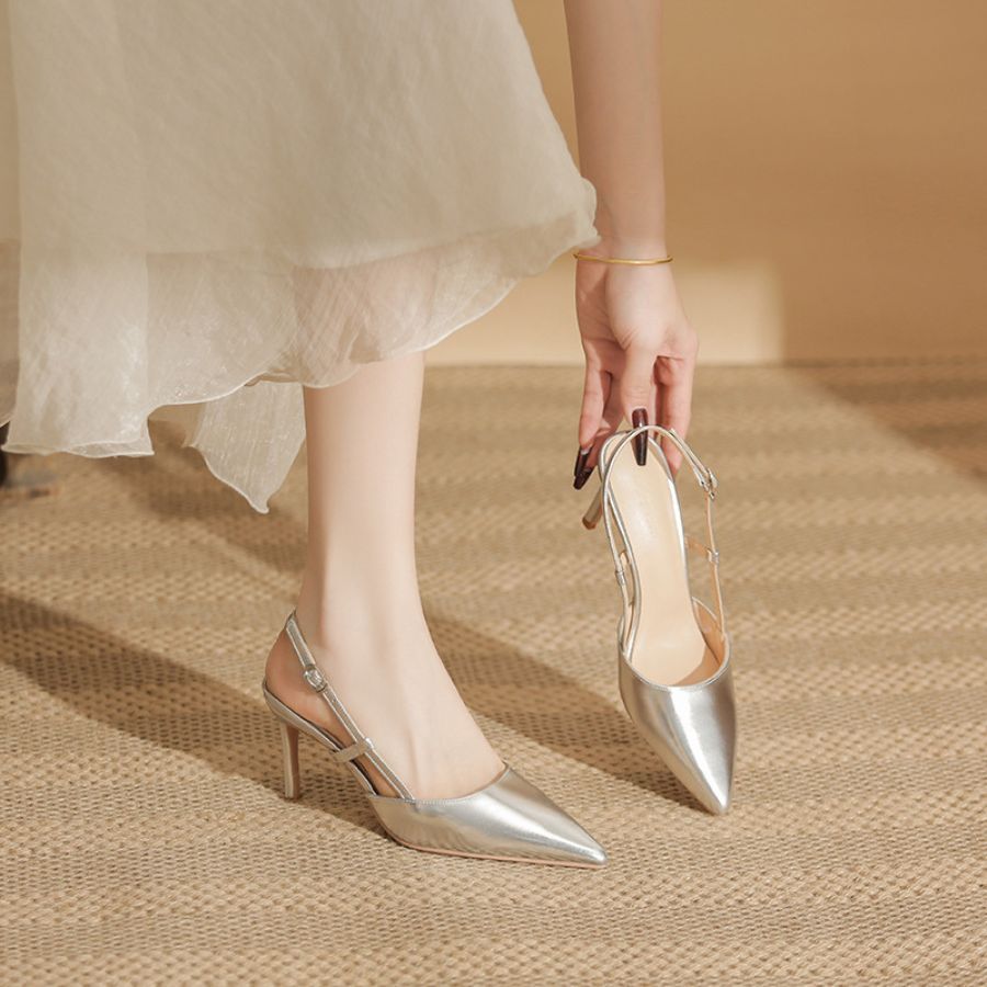 Giày Hở Gót Nữ TGG 238-A30 Màu Bạc Da Bóng Size 39
