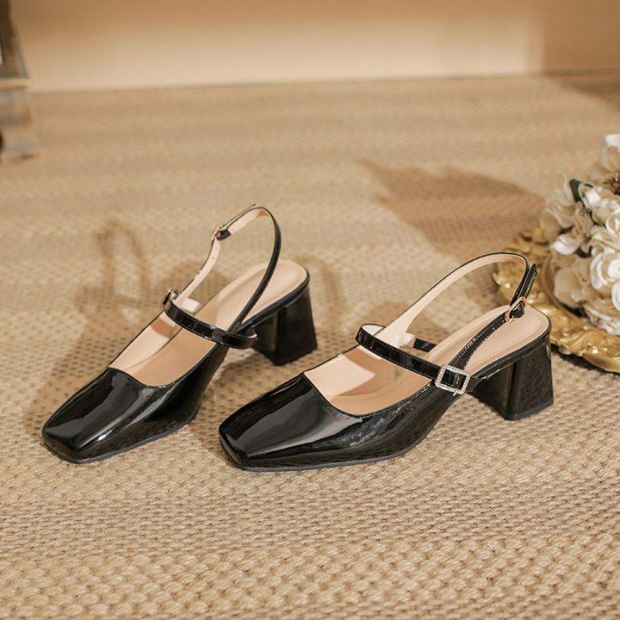 Giày Hở Gót Nữ TGG 3370-C2 Màu Đen Da Bóng Size 39