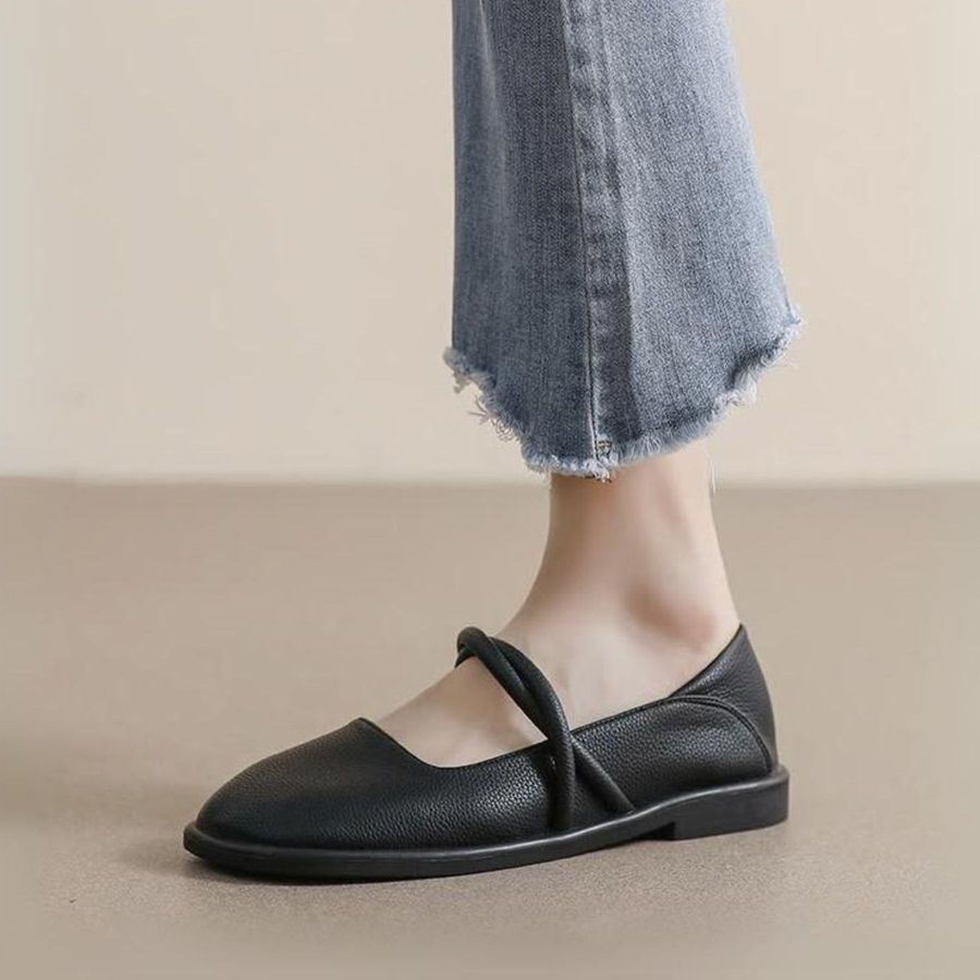 Giày Búp Bê Nữ TGG 719-1 Màu Đen Da Sần Size