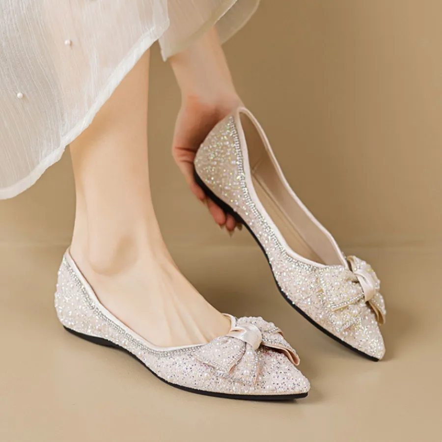 Giày Búp Bê Nữ TGG 5933-2 Màu Trắng Ngà Da Mềm Size 36