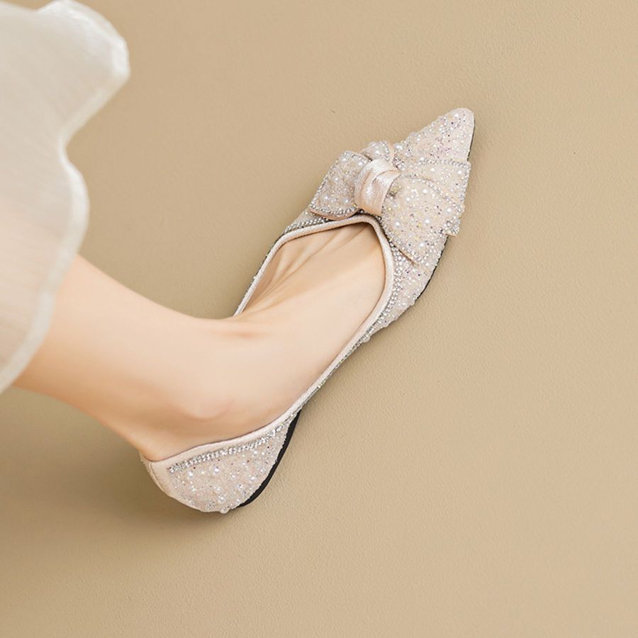 Giày Búp Bê Nữ TGG 5933-1N Màu Trắng Ngà Da Mềm Size 37