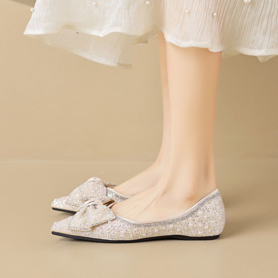Giày Búp Bê Nữ TGG 5933-1N Màu Trắng Ngà Da Mềm Size 37