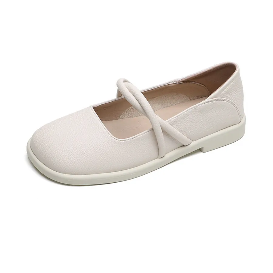 Giày Búp Bê Nữ TGG 719-1 Màu Trắng Da Sần Size 36