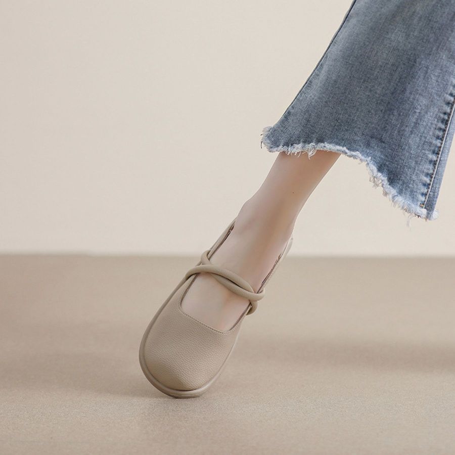 Giày Búp Bê Nữ TGG 719-1 Màu Kaki Da Sần Size 37