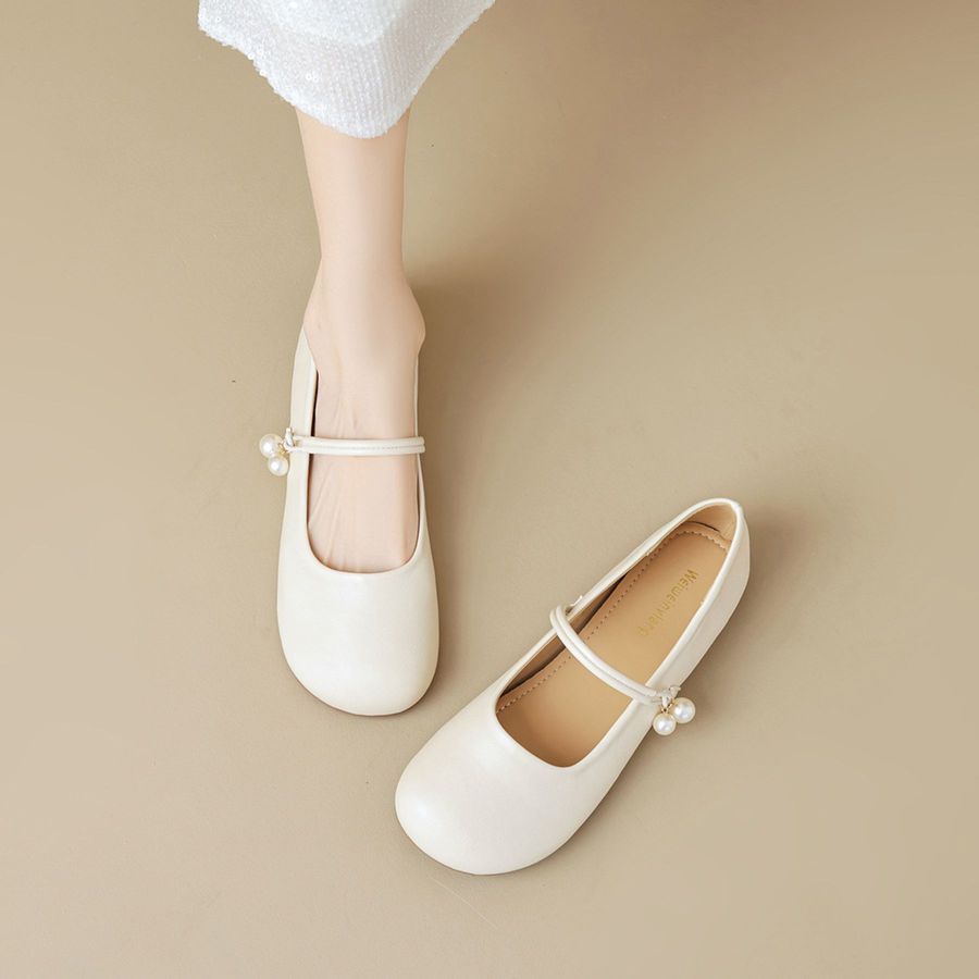 Giày Búp Bê Nữ TGG 3399-6 Màu Trắng Da Mềm Size 36