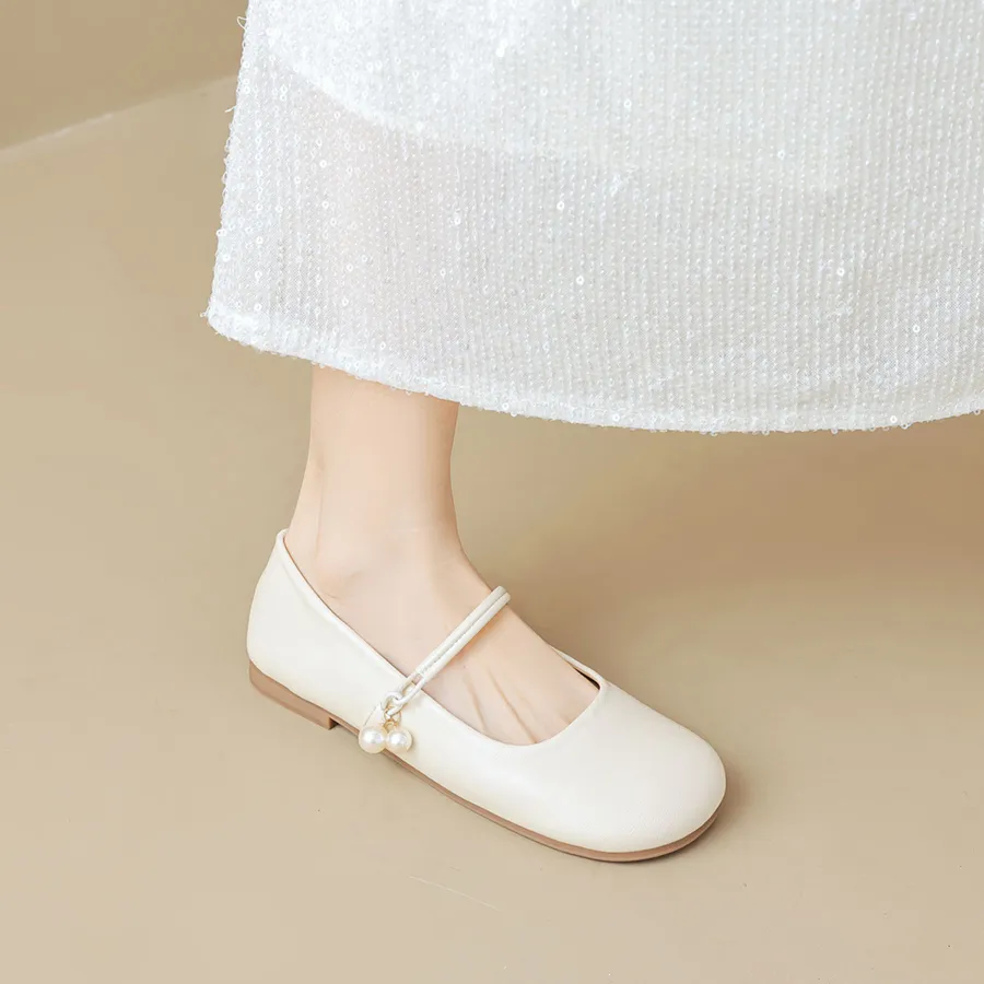 Giày Búp Bê Nữ TGG 3399-6 Màu Trắng Da Mềm Size 36