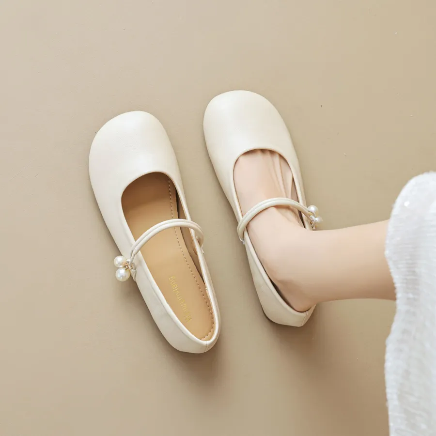 Giày Búp Bê Nữ TGG 3399-6 Màu Trắng Da Mềm Size 36