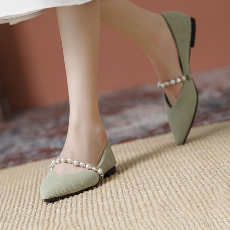 Giày Búp Bê Nữ TGG 373-1 Màu Kaki Vải Viscose Size 36