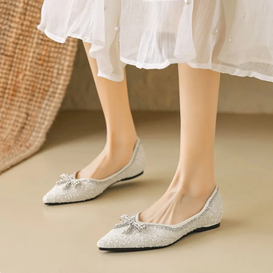 Giày Búp Bê Nữ TGG 5933-16N Màu Trắng Da Mềm Size 36