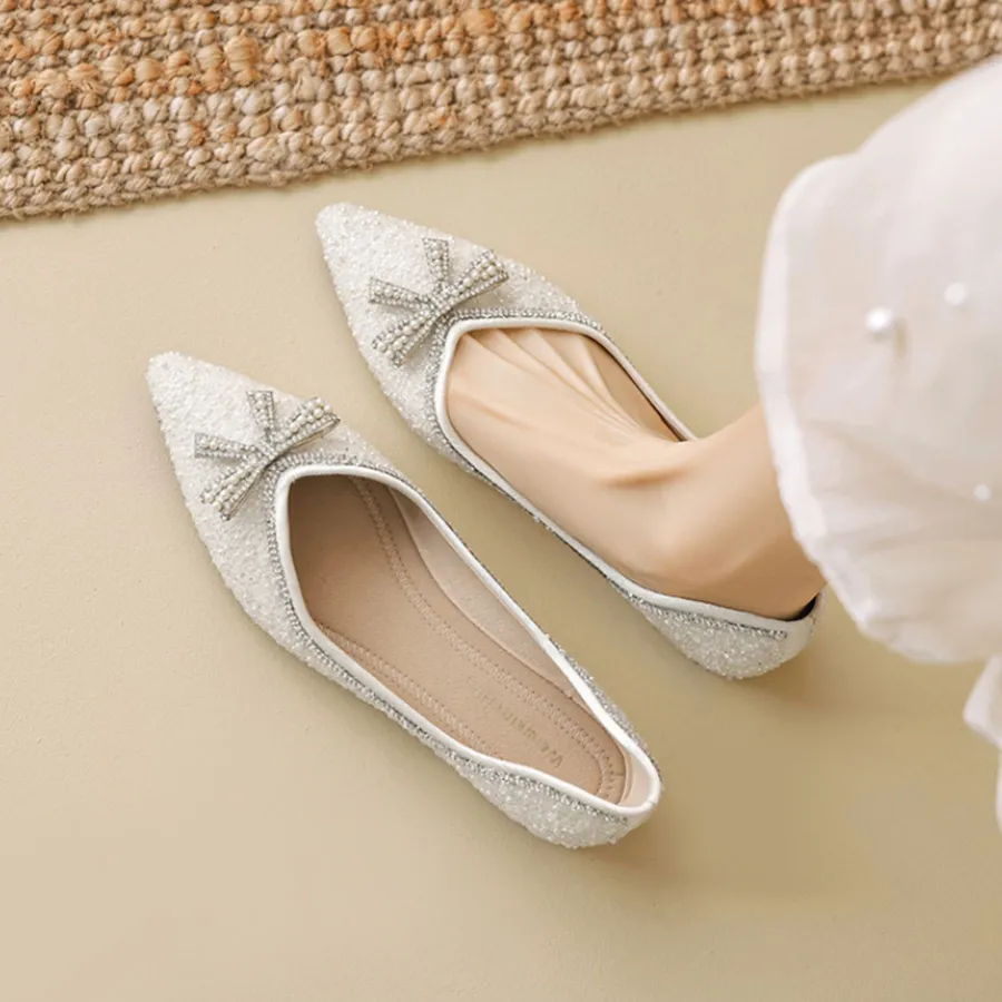 Giày Búp Bê Nữ TGG 5933-16N Màu Trắng Da Mềm Size 36