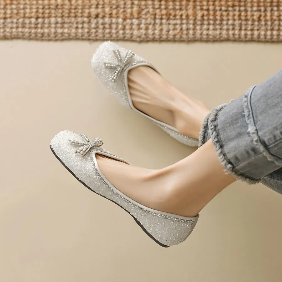 Giày Búp Bê Nữ TGG 5933-16V Màu Trắng Da Mềm Size 36