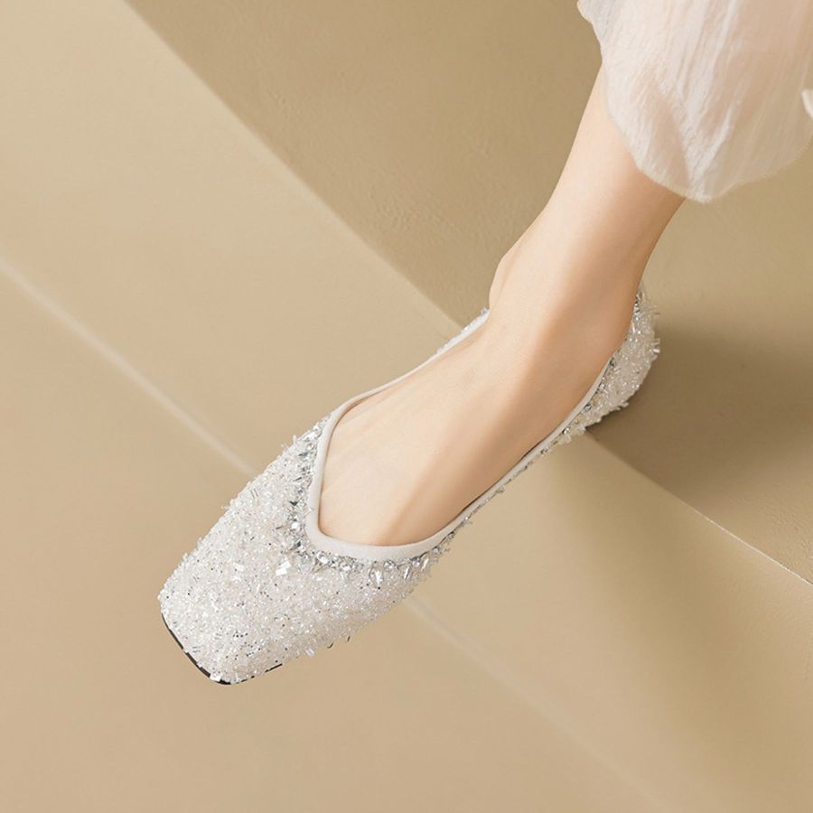 Giày Búp Bê Nữ TGG 5933-6V Màu Trắng Da Mềm Size 37