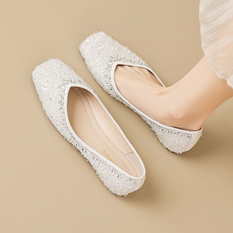 Giày Búp Bê Nữ TGG 5933-6V Màu Trắng Da Mềm Size 37
