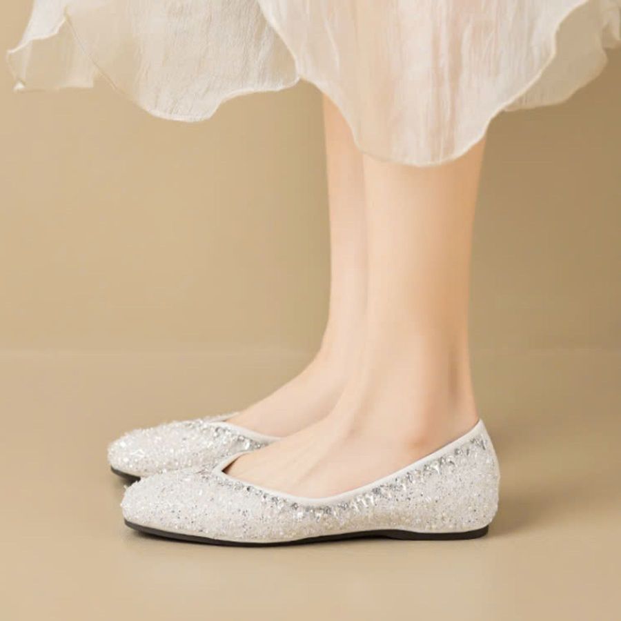 Giày Búp Bê Nữ TGG 5933-6V Màu Trắng Da Mềm Size 37