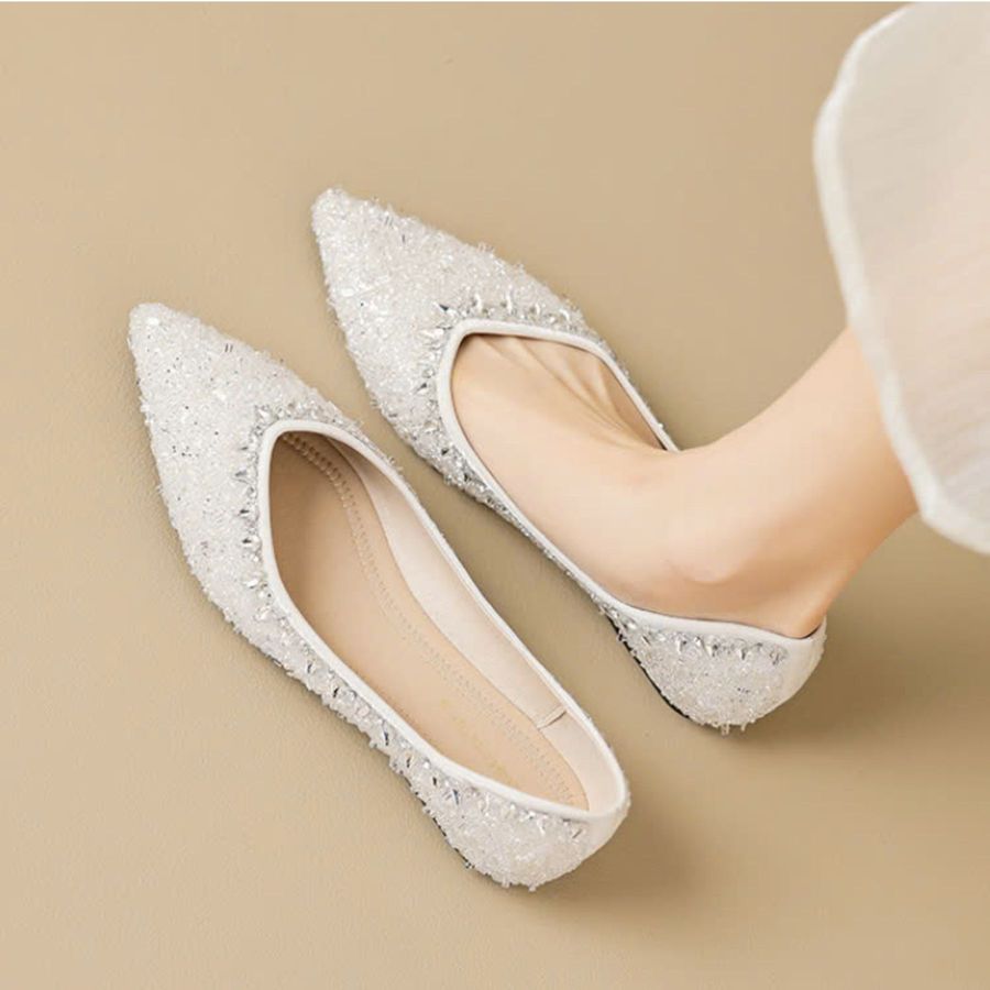 Giày Búp Bê Nữ TGG 5933-6N Màu Trắng Da Mềm Size 36